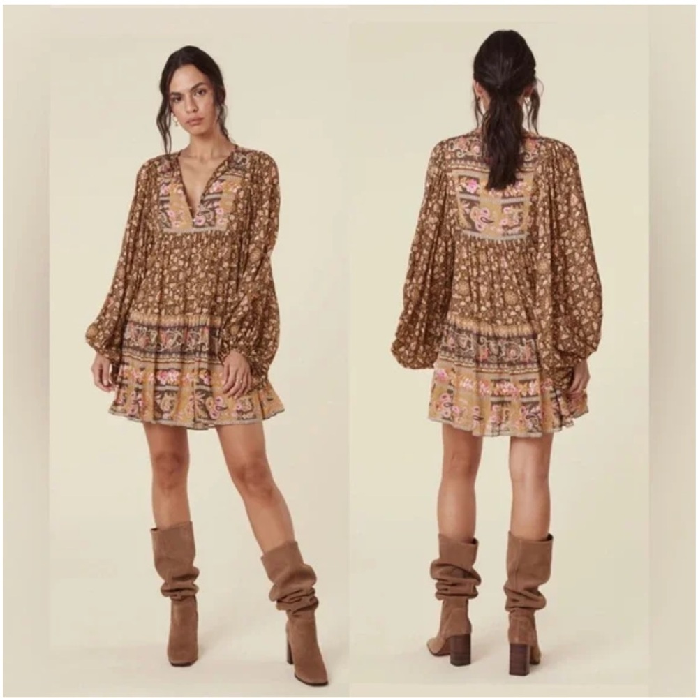 ❌ SOLD Spell Brown Floral Mini Dress